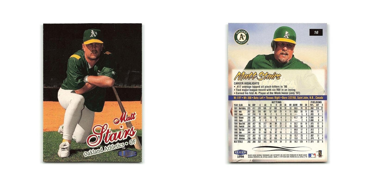 Matt Stairs 1998 Fleer Ultra #16 Oakland Athletics Baseball Card NM
