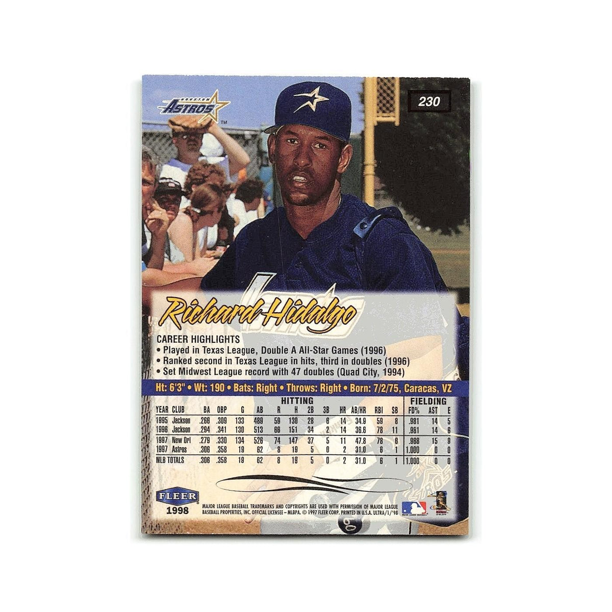 Richard Hidalgo Rookie 1998 Fleer Ultra #230 Houston Astros Baseball Card NM