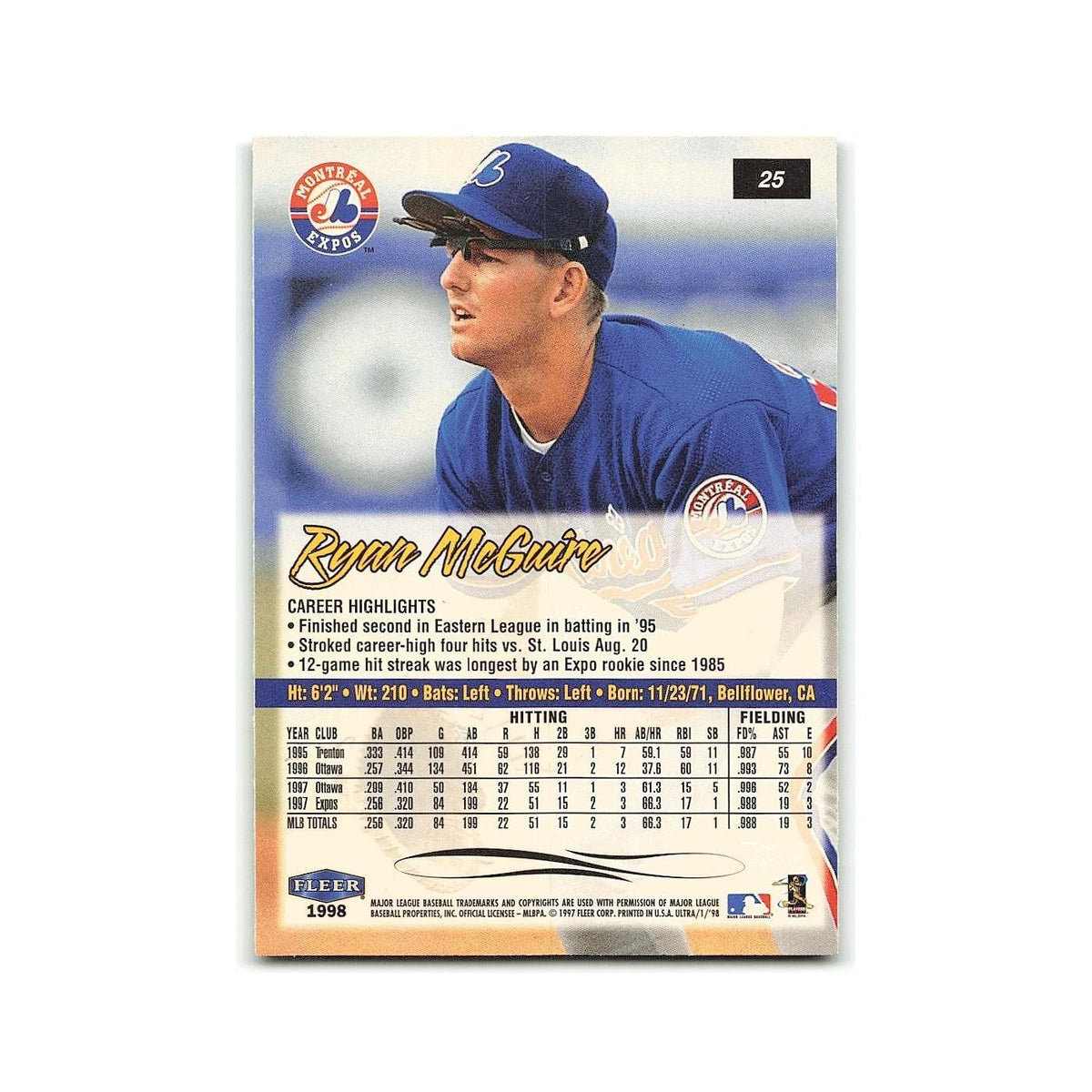Ryan McGuire 1998 Fleer Ultra #25 Montreal Expos Baseball Card NM