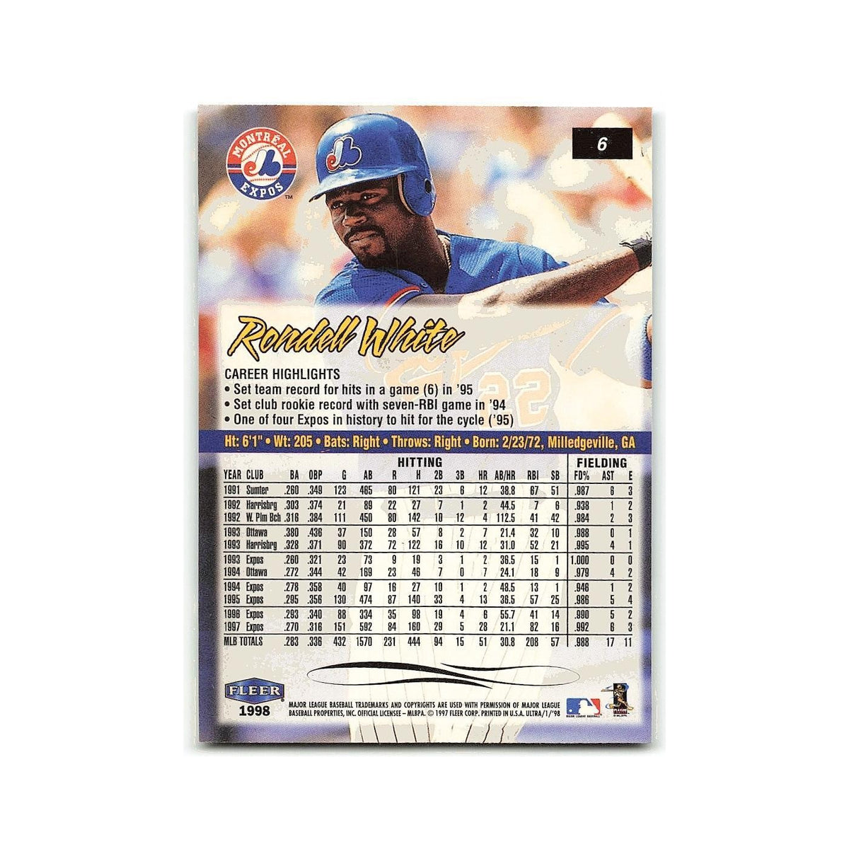 Rondell White 1998 Fleer Ultra #6 Montreal Expos Baseball Card NM