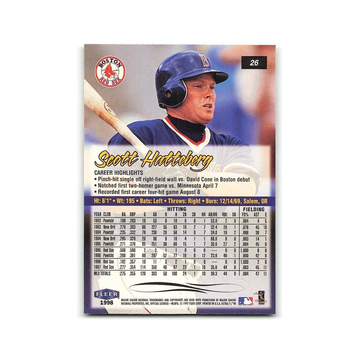Scott Hatteberg 1998 Fleer Ultra #26 Boston Red Sox Baseball Card NM