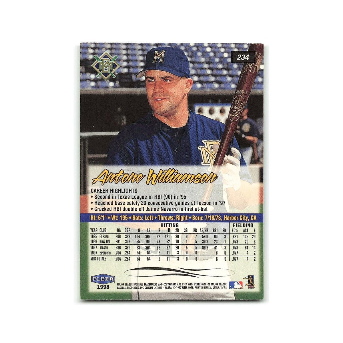 Antone Williamson Rookie 1998 Fleer Ultra #234 Milwaukee Brewers NM