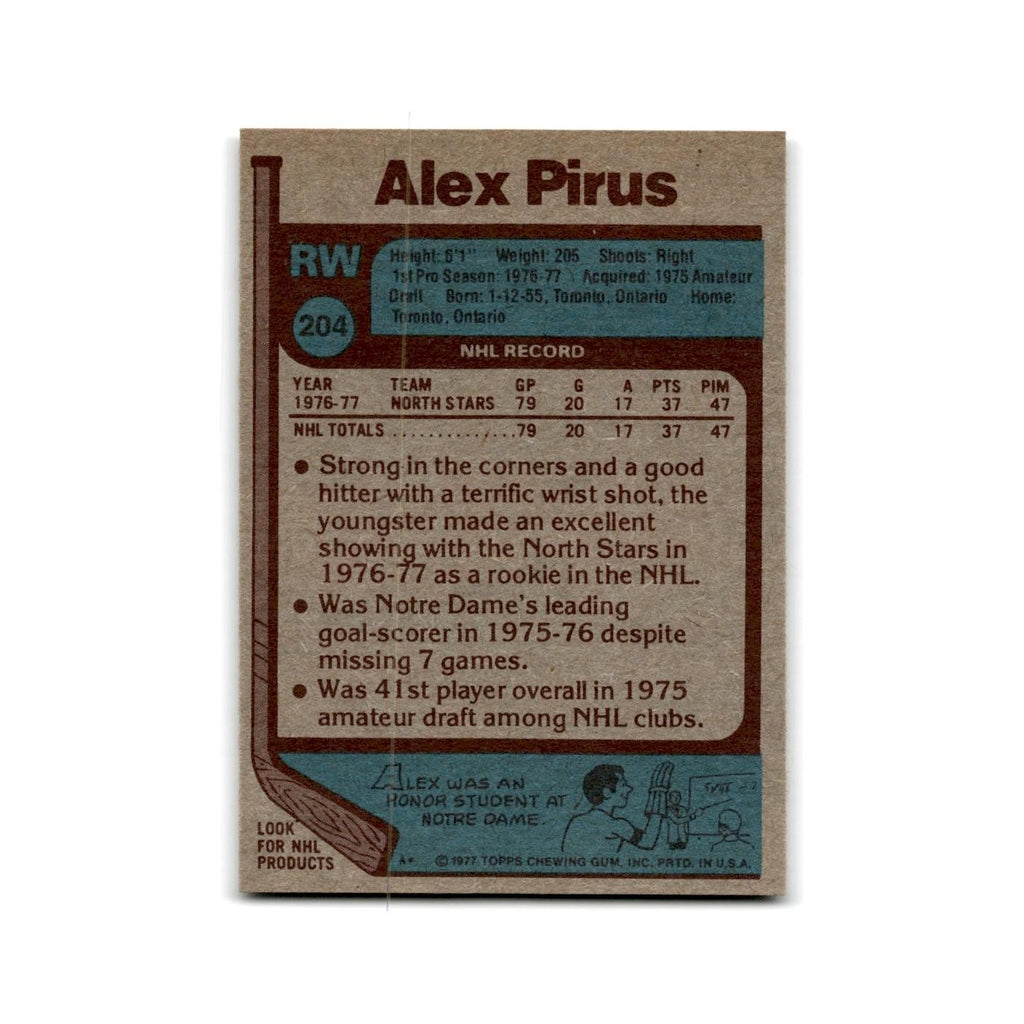 1977 Topps Alex Pirus RC Minnesota North Stars #204