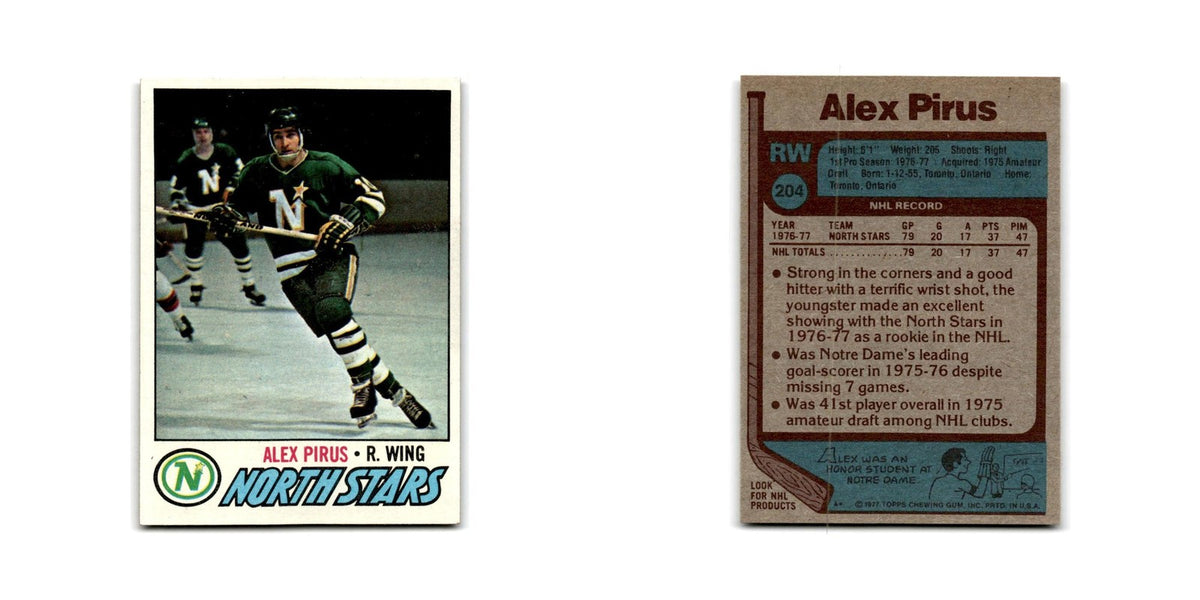 1977 Topps Alex Pirus RC Minnesota North Stars #204