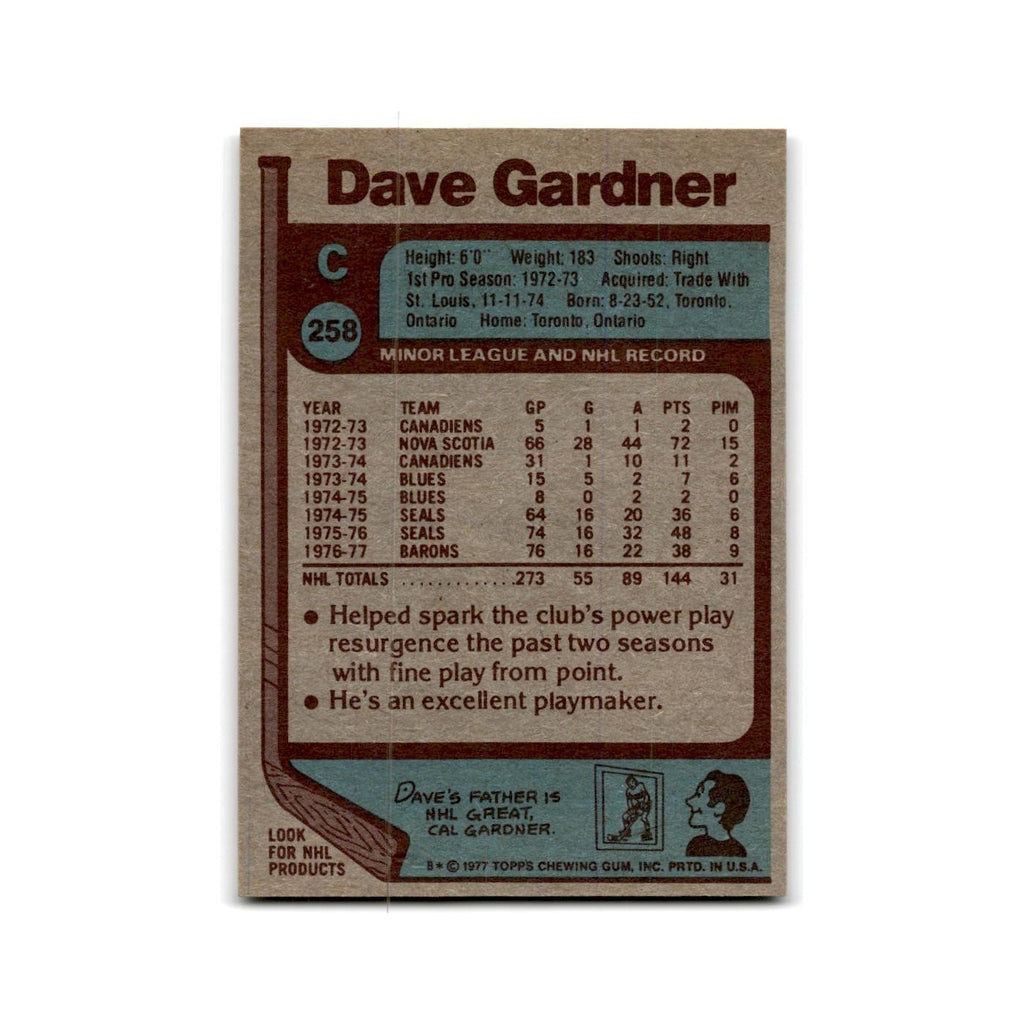 1977 Topps Dave Gardner Cleveland Barons #258
