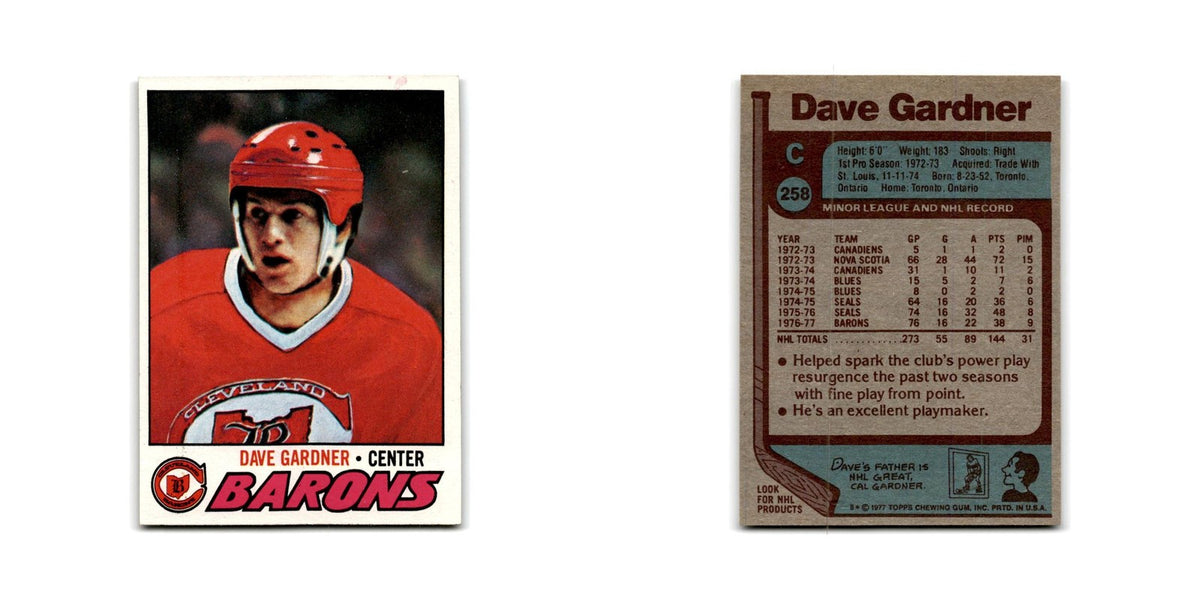 1977 Topps Dave Gardner Cleveland Barons #258