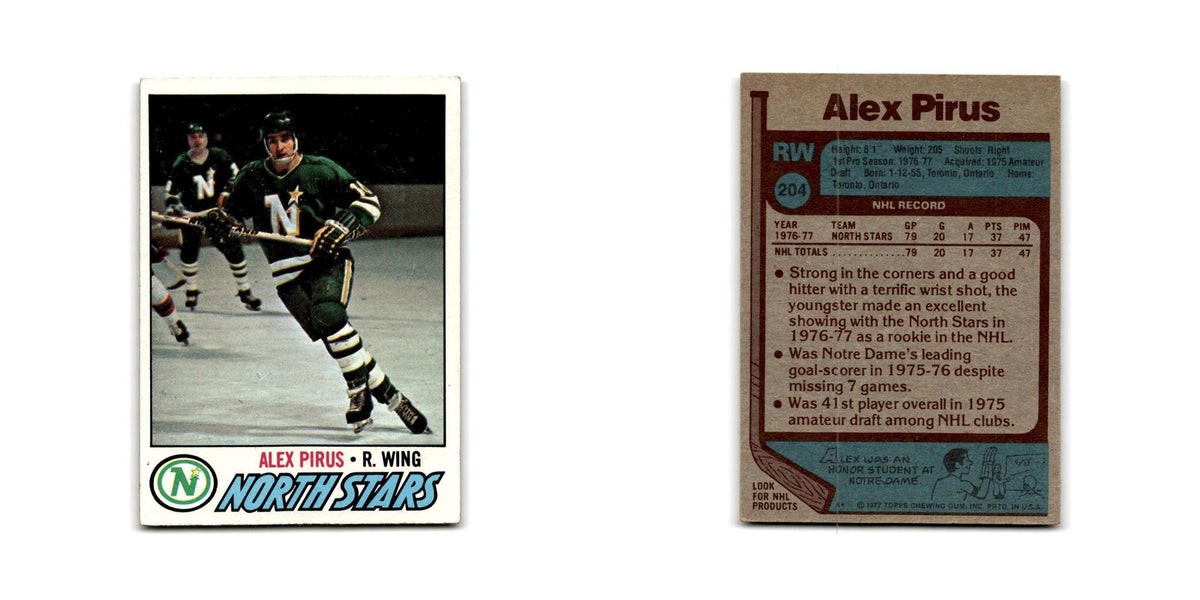 1977 Topps Alex Pirus RC Minnesota North Stars #204