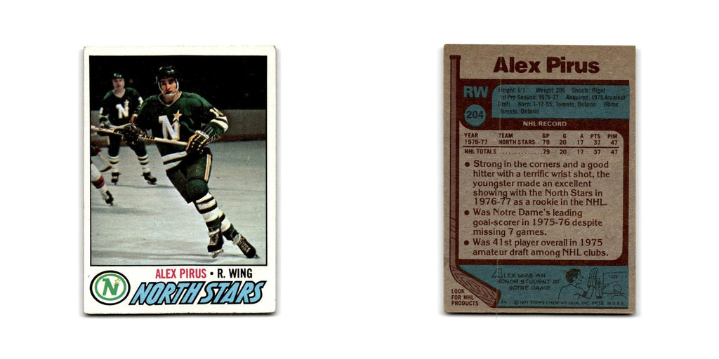 1977 Topps Alex Pirus RC Minnesota North Stars #204