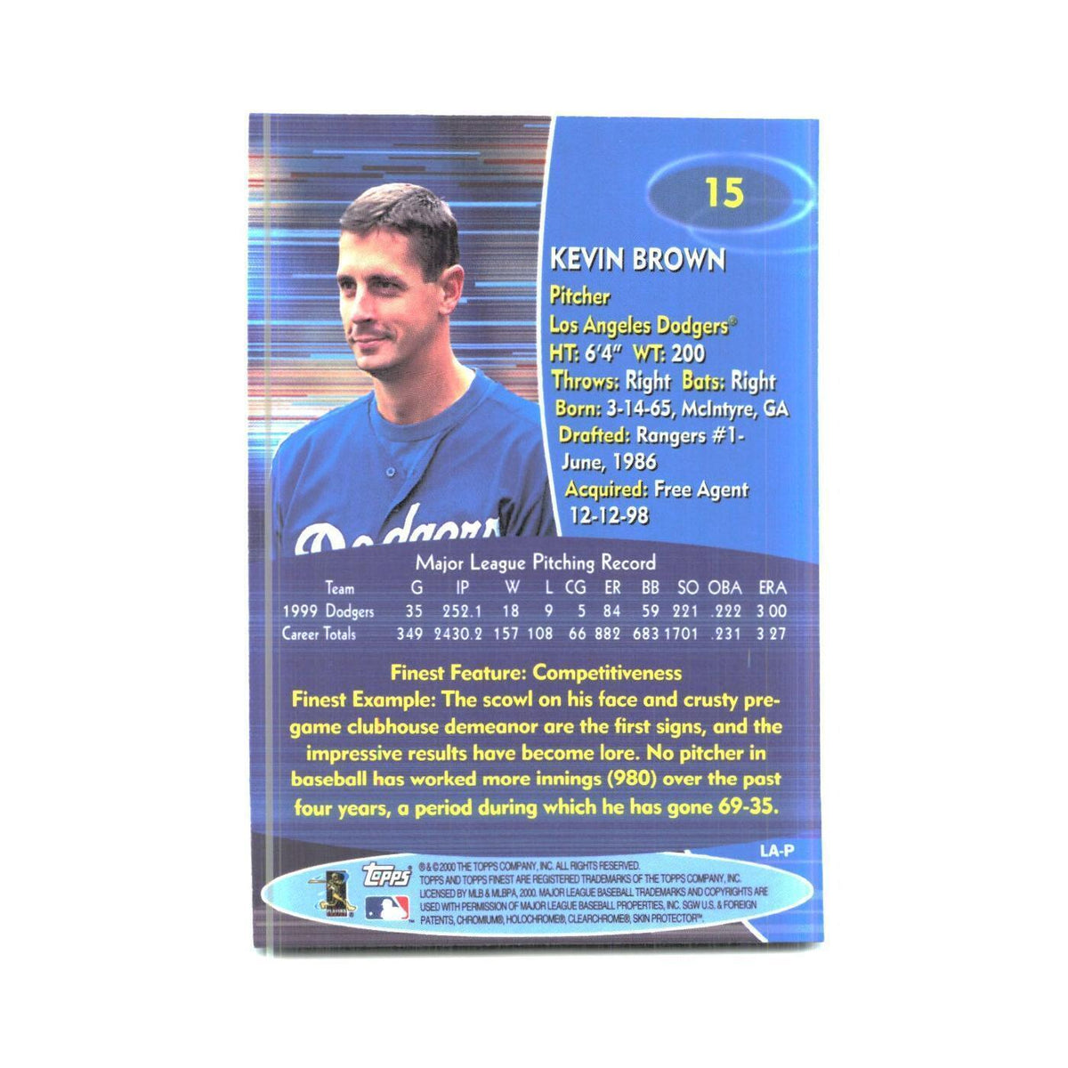 2000 Finest Kevin Brown Dodgers #15