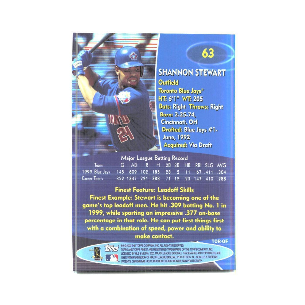 2000 Finest Shannon Stewart Blue Jays #63