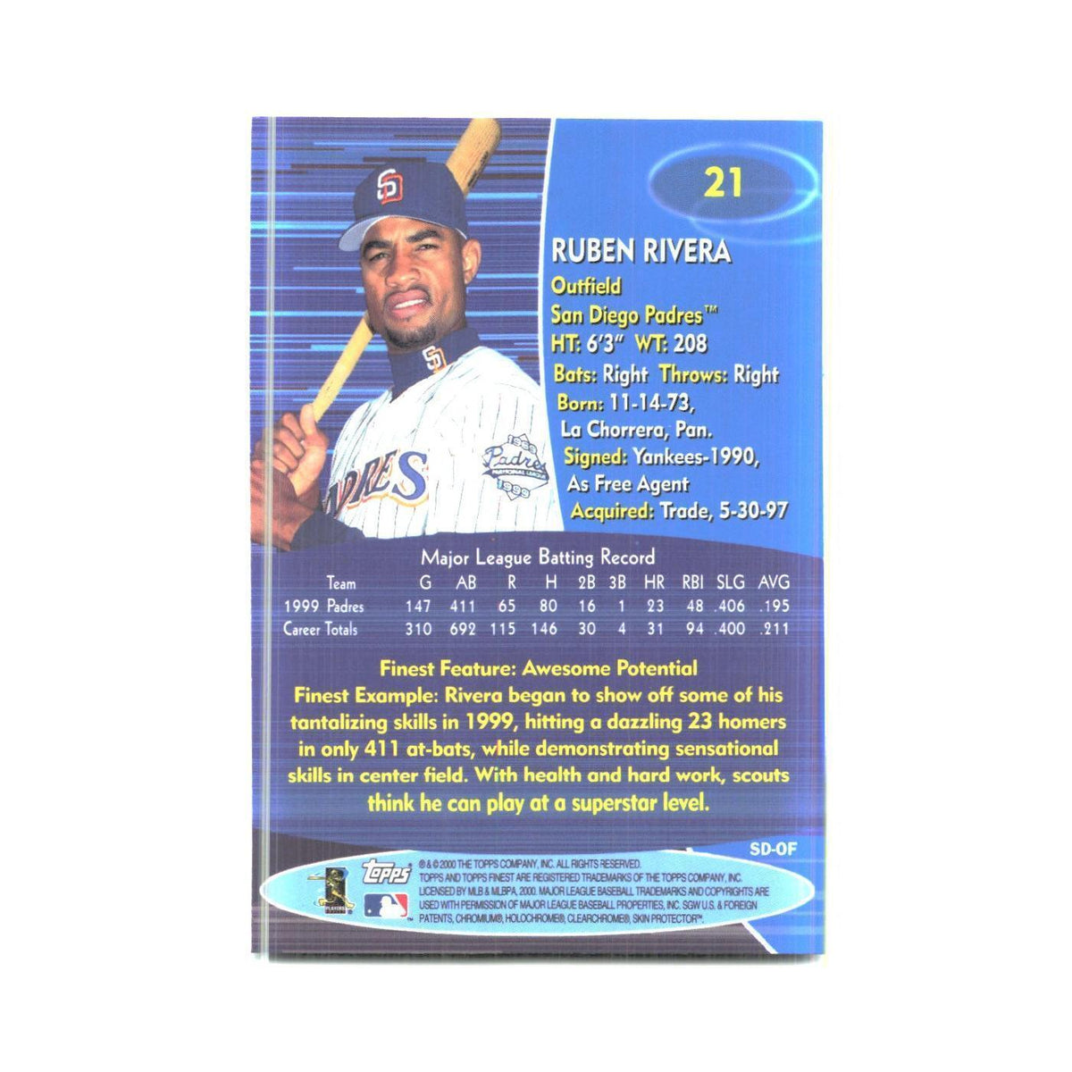 2000 Finest Ruben Rivera Padres #21