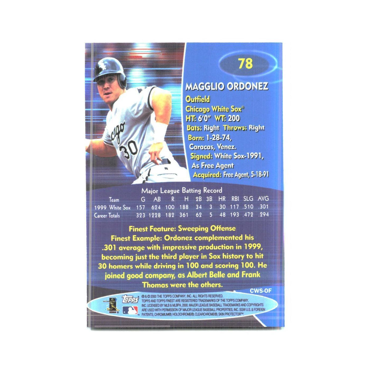 2000 Finest Magglio Ordonez White Sox #78
