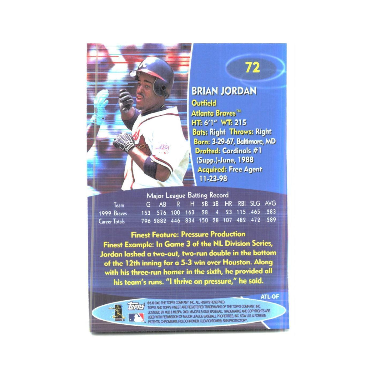 2000 Finest Brian Jordan Braves #72