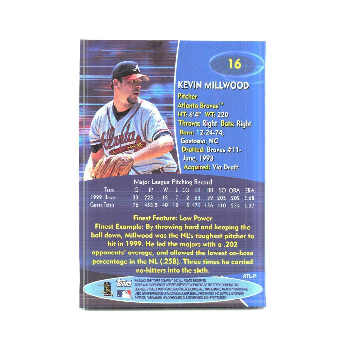 2000 Finest Kevin Millwood Braves #16