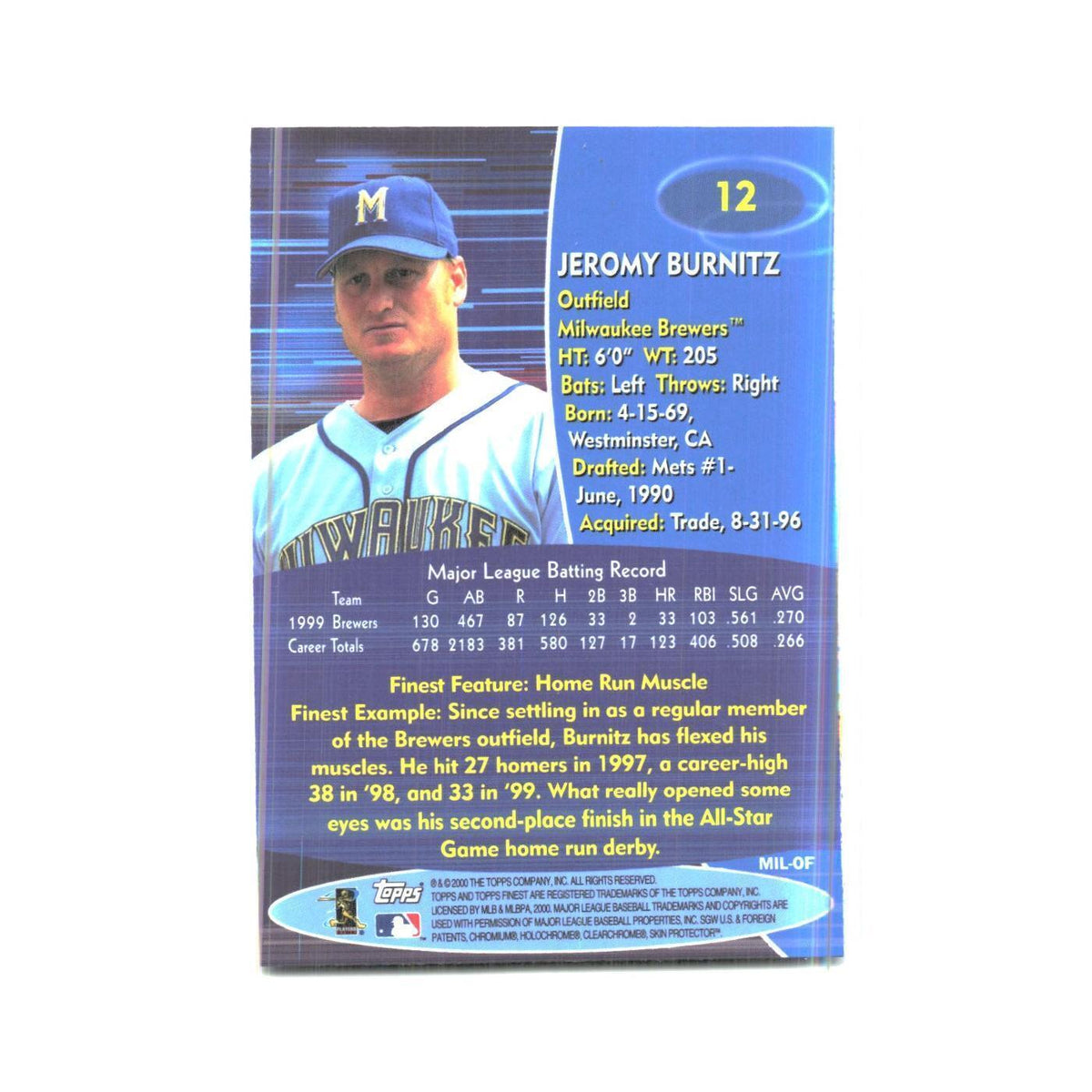 2000 Finest Jeromy Burnitz Brewers #12
