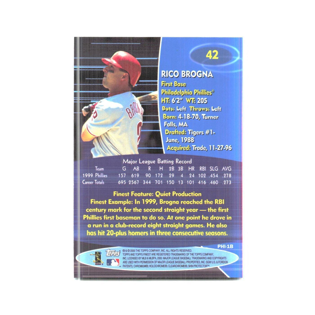 2000 Finest Rico Brogna Phillies #42