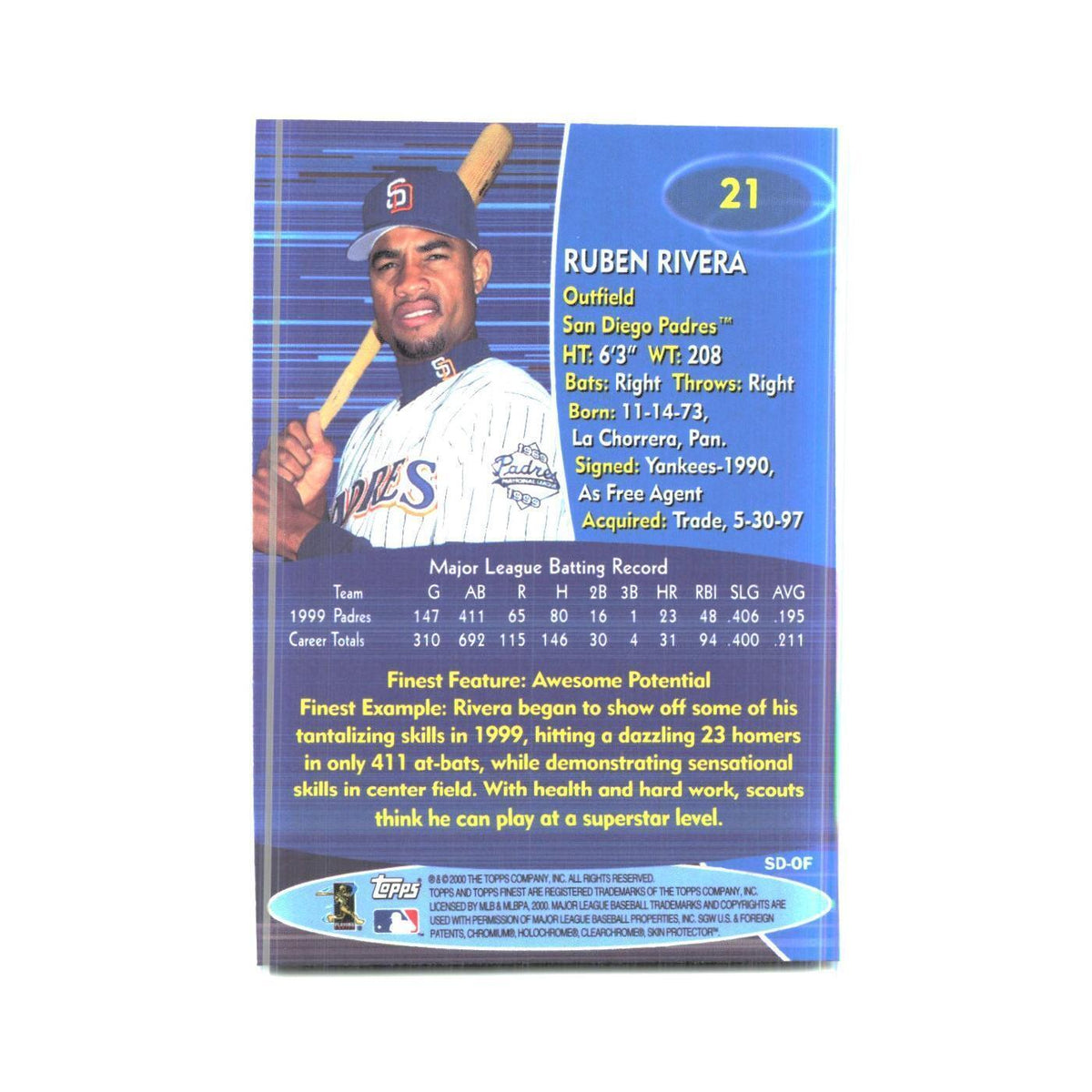 2000 Finest Ruben Rivera Padres #21