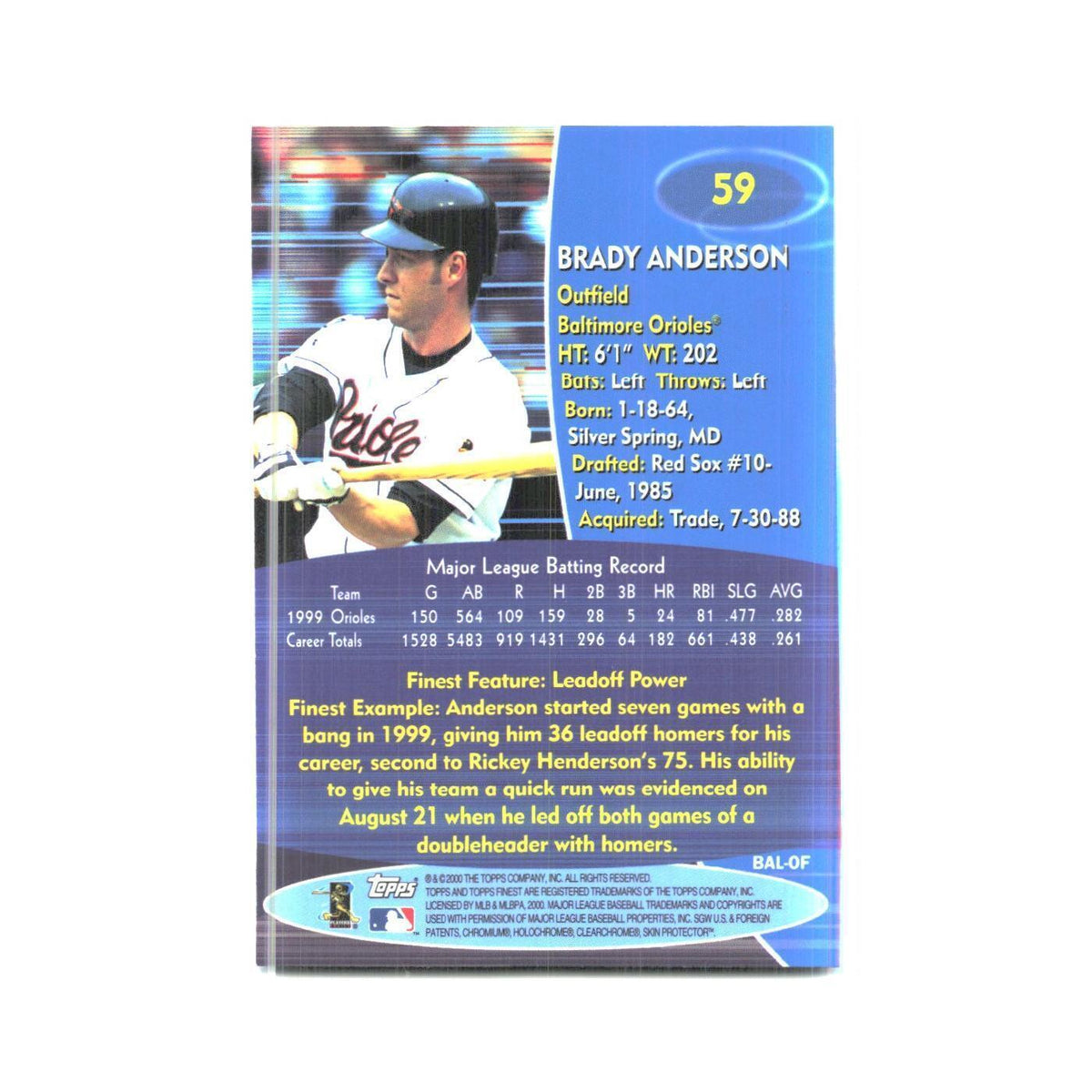 2000 Finest Brady Anderson Orioles #59