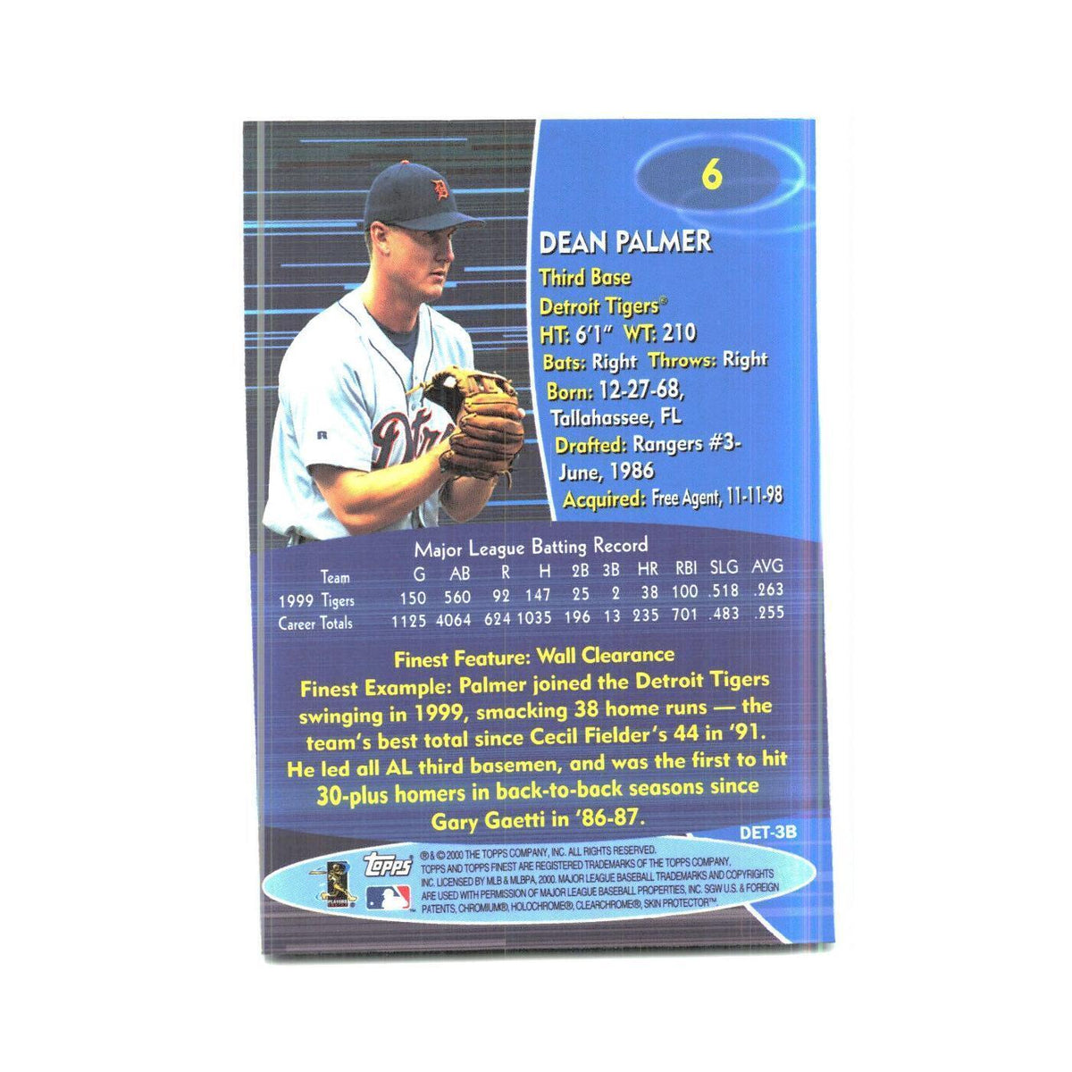 2000 Finest Dean Palmer Tigers #6