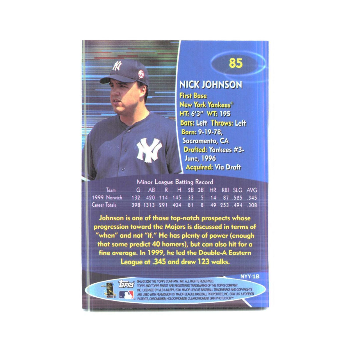 2000 Finest Nick Johnson Yankees #85