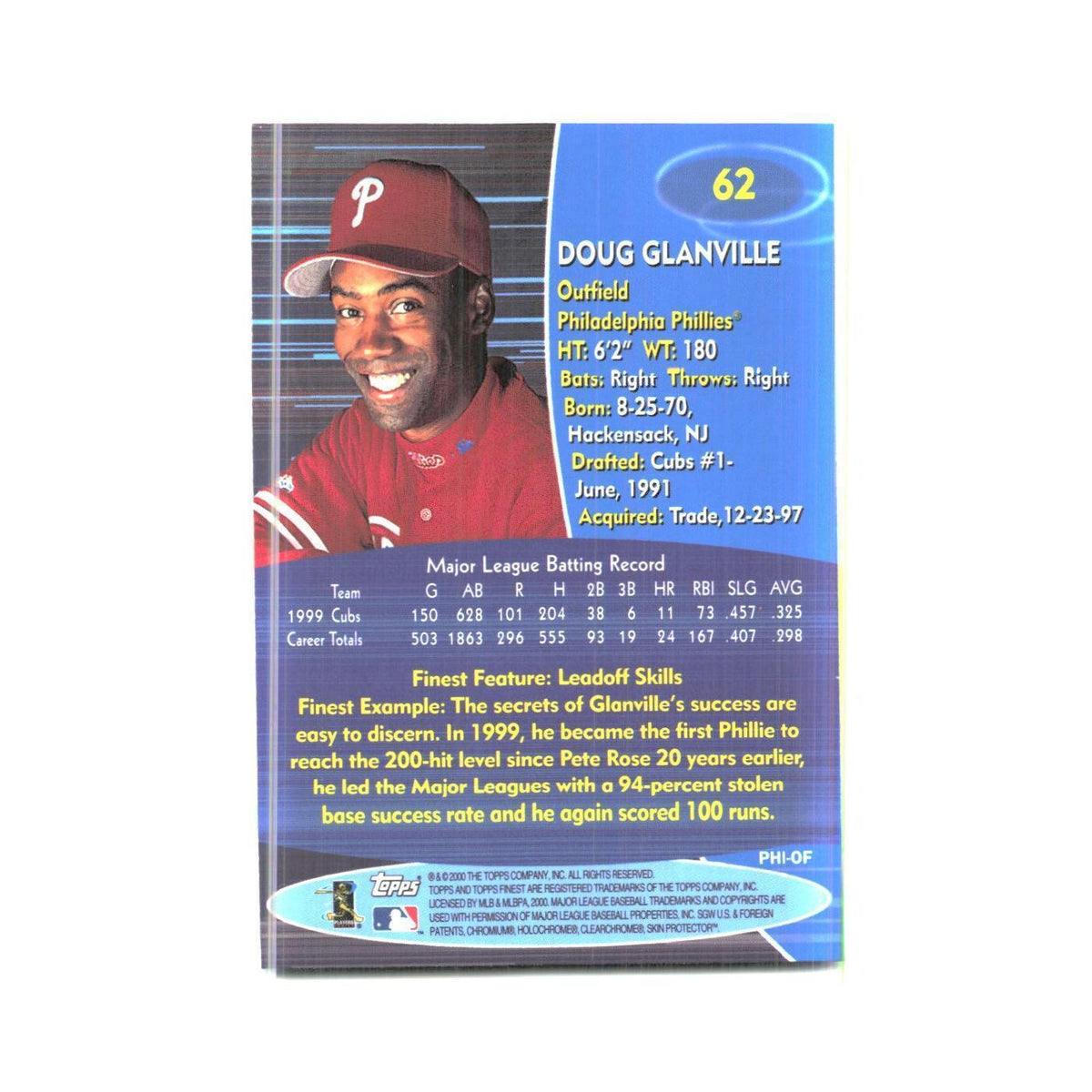 2000 Finest Doug Glanville Phillies #62