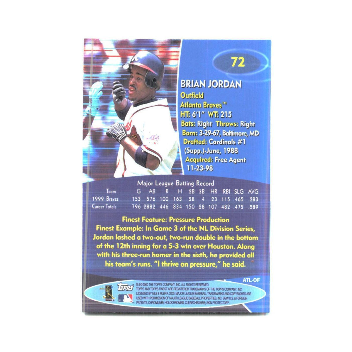 2000 Finest Brian Jordan Braves #72