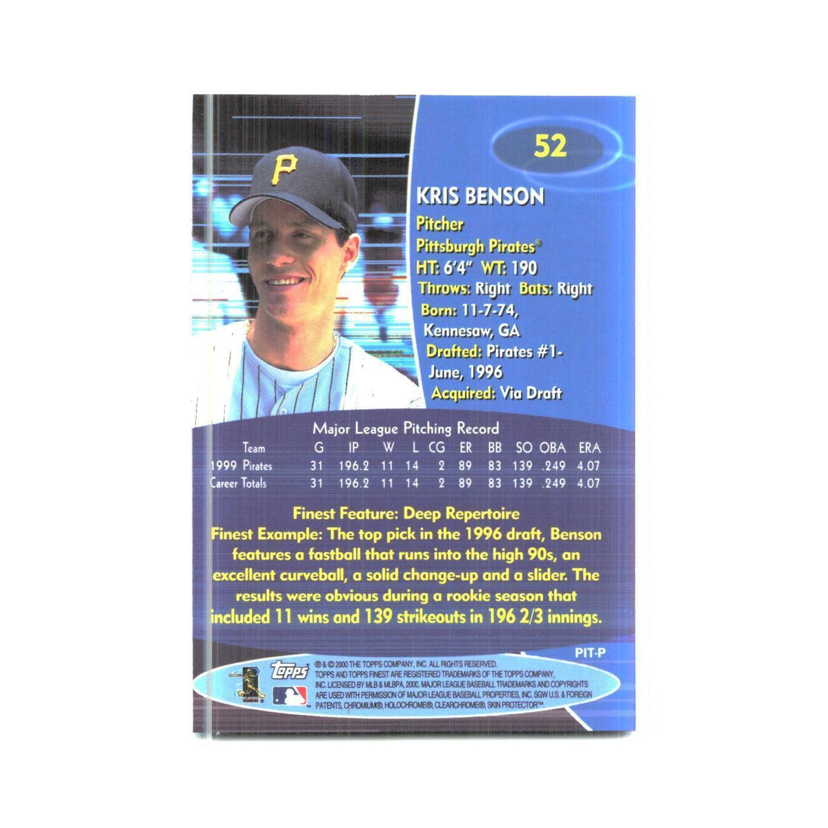 2000 Finest Kris Benson Pirates #52