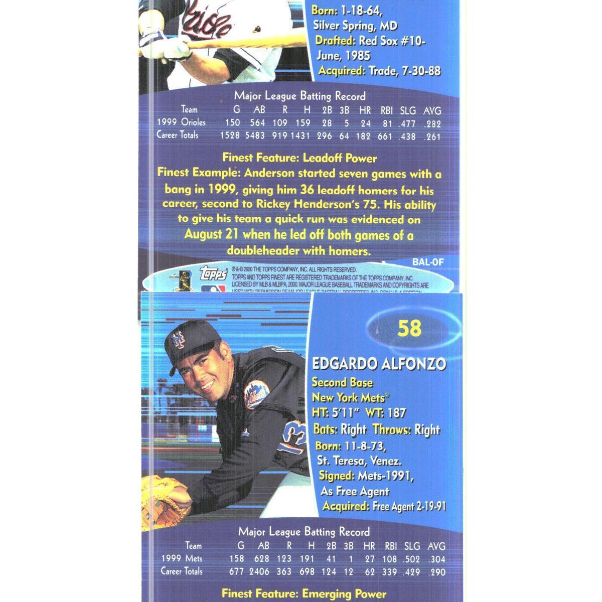 2000 Finest Brady Anderson Orioles #59