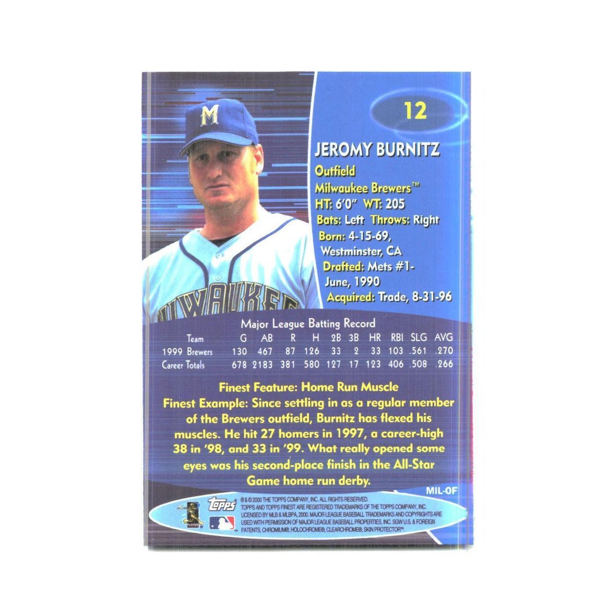 2000 Finest Jeromy Burnitz Brewers #12
