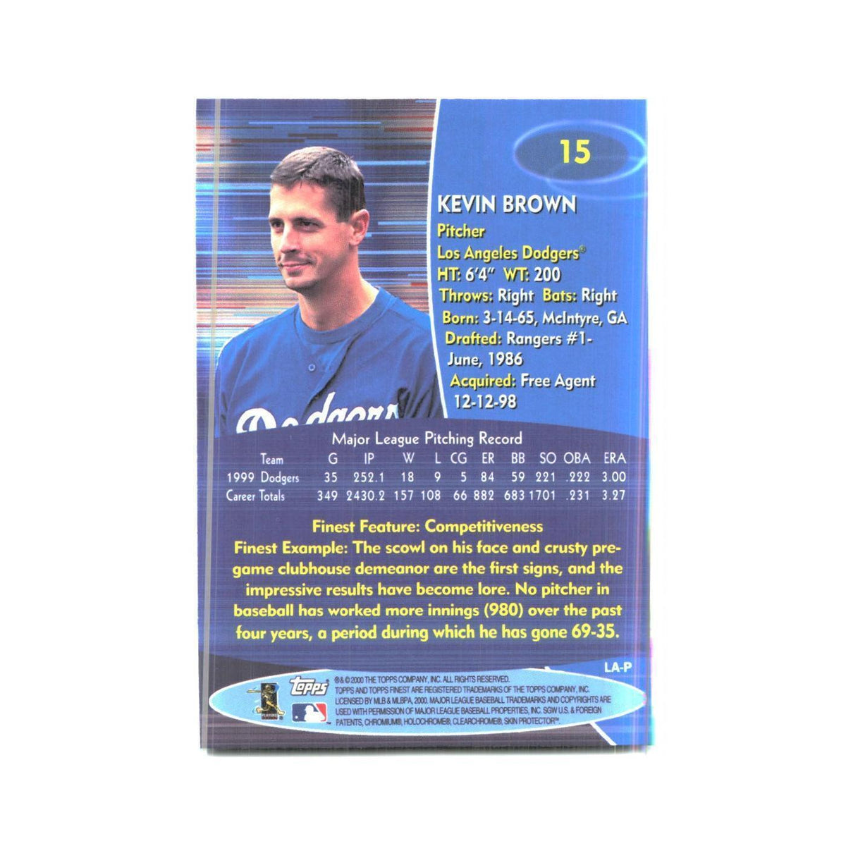 2000 Finest Kevin Brown Dodgers #15