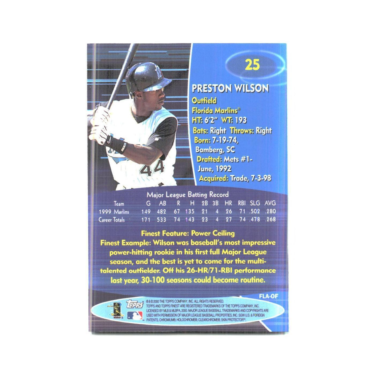 2000 Finest Preston Wilson Florida Marlins #25