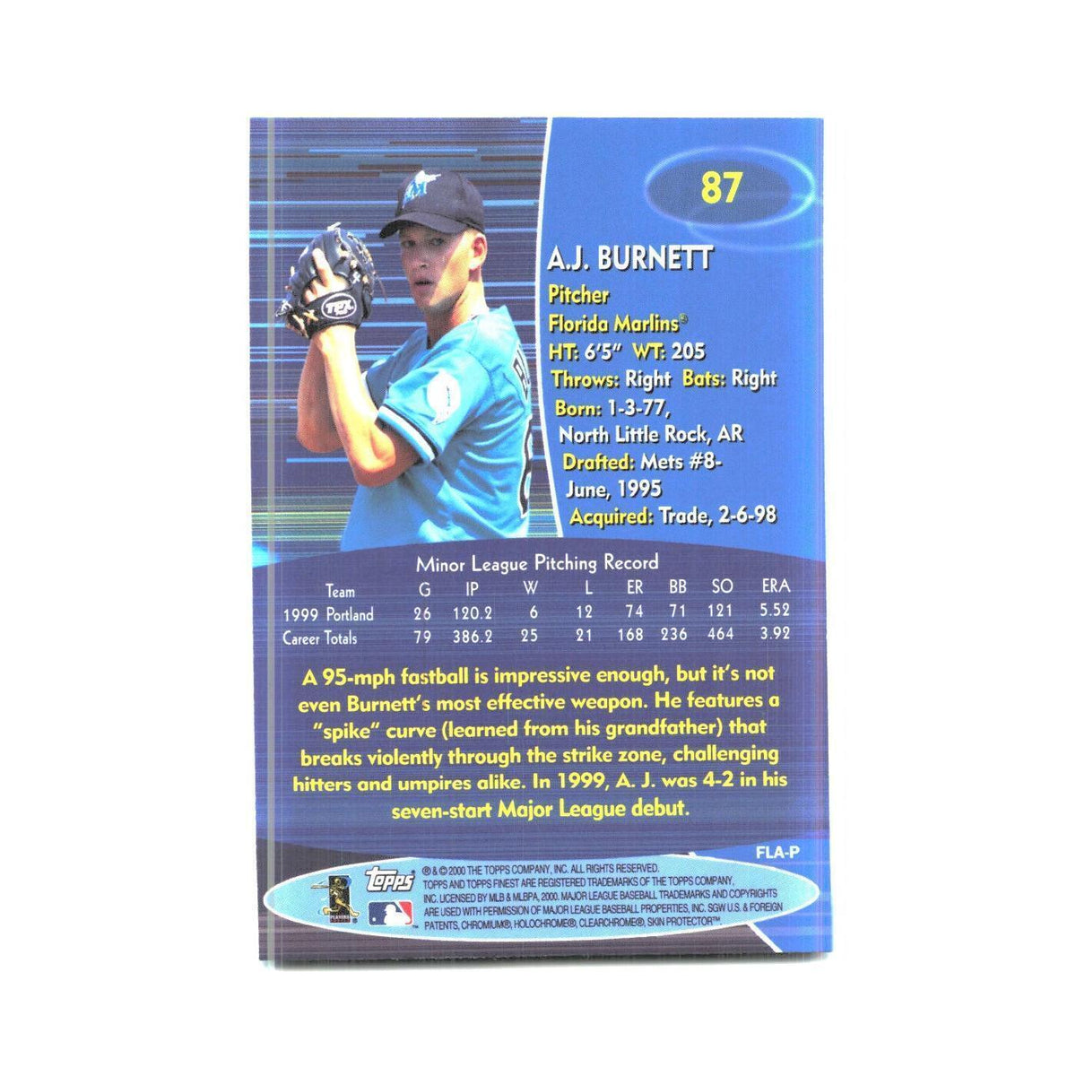 2000 Finest A.J. Burnett Florida Marlins #87