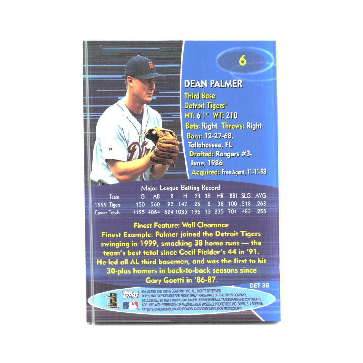 2000 Finest Dean Palmer Tigers #6