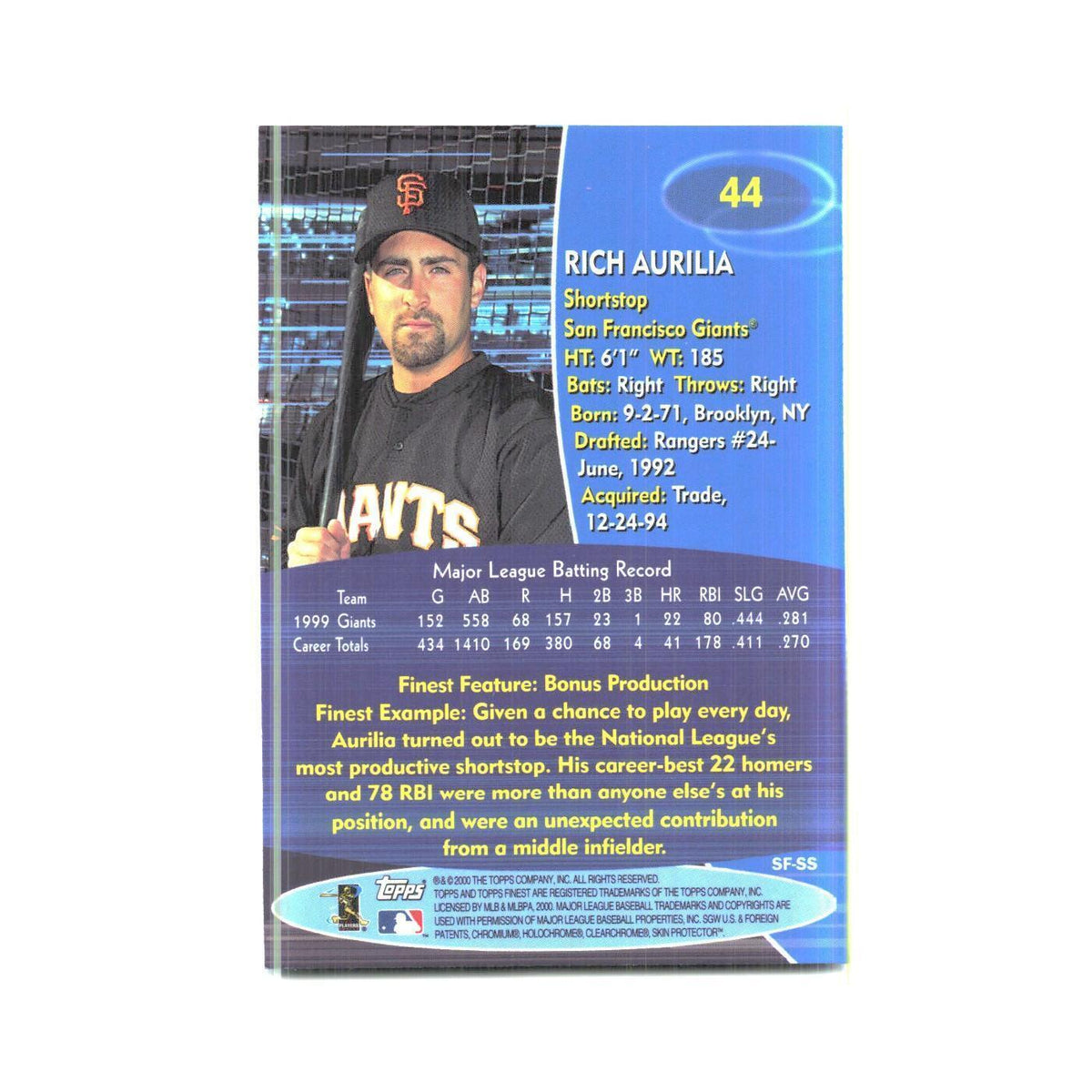 2000 Finest Rich Aurilia Giants #44