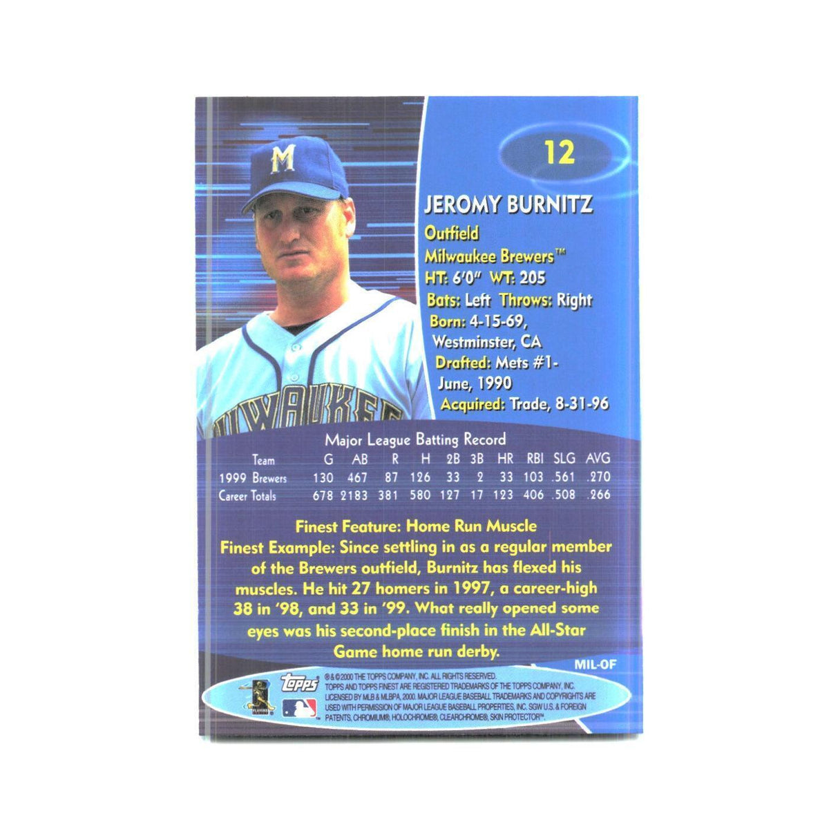 2000 Finest Jeromy Burnitz Brewers #12