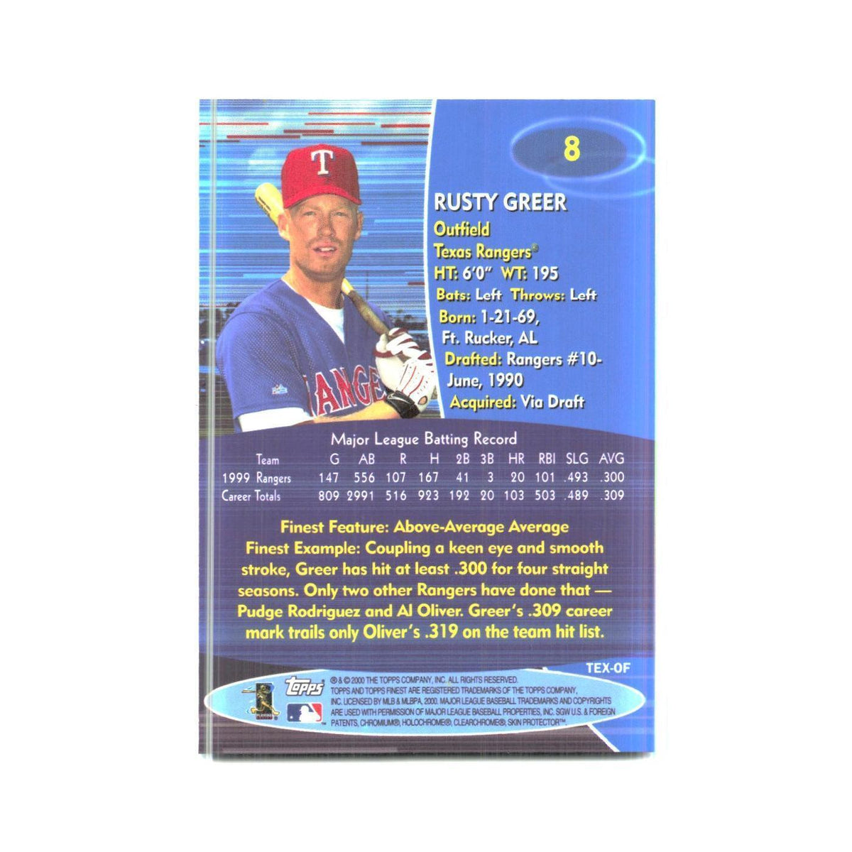 2000 Finest Rusty Greer Rangers #8