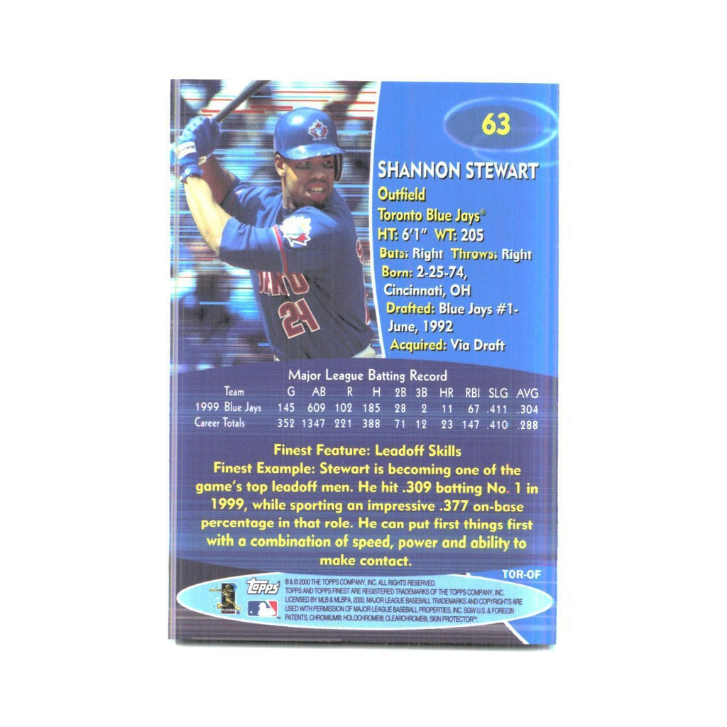 2000 Finest Shannon Stewart Blue Jays #63