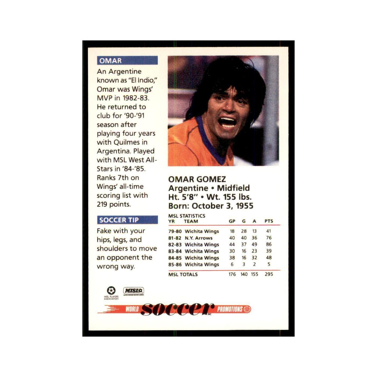 1991 World Soccer Promotion Omar Gomez Soccer Cards #2