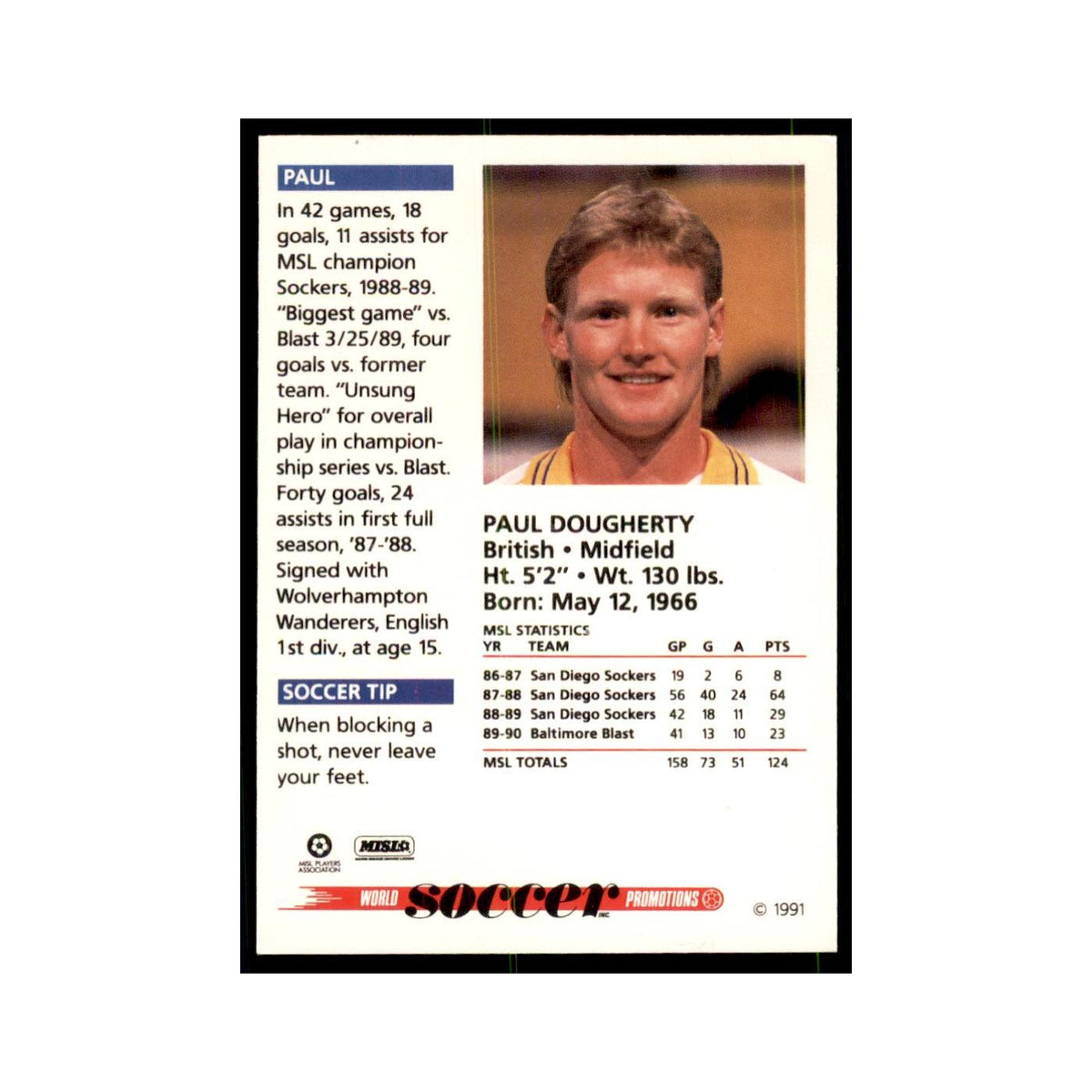 1991 World Soccer Promotion Paul Dougherty Soccer Cards #20