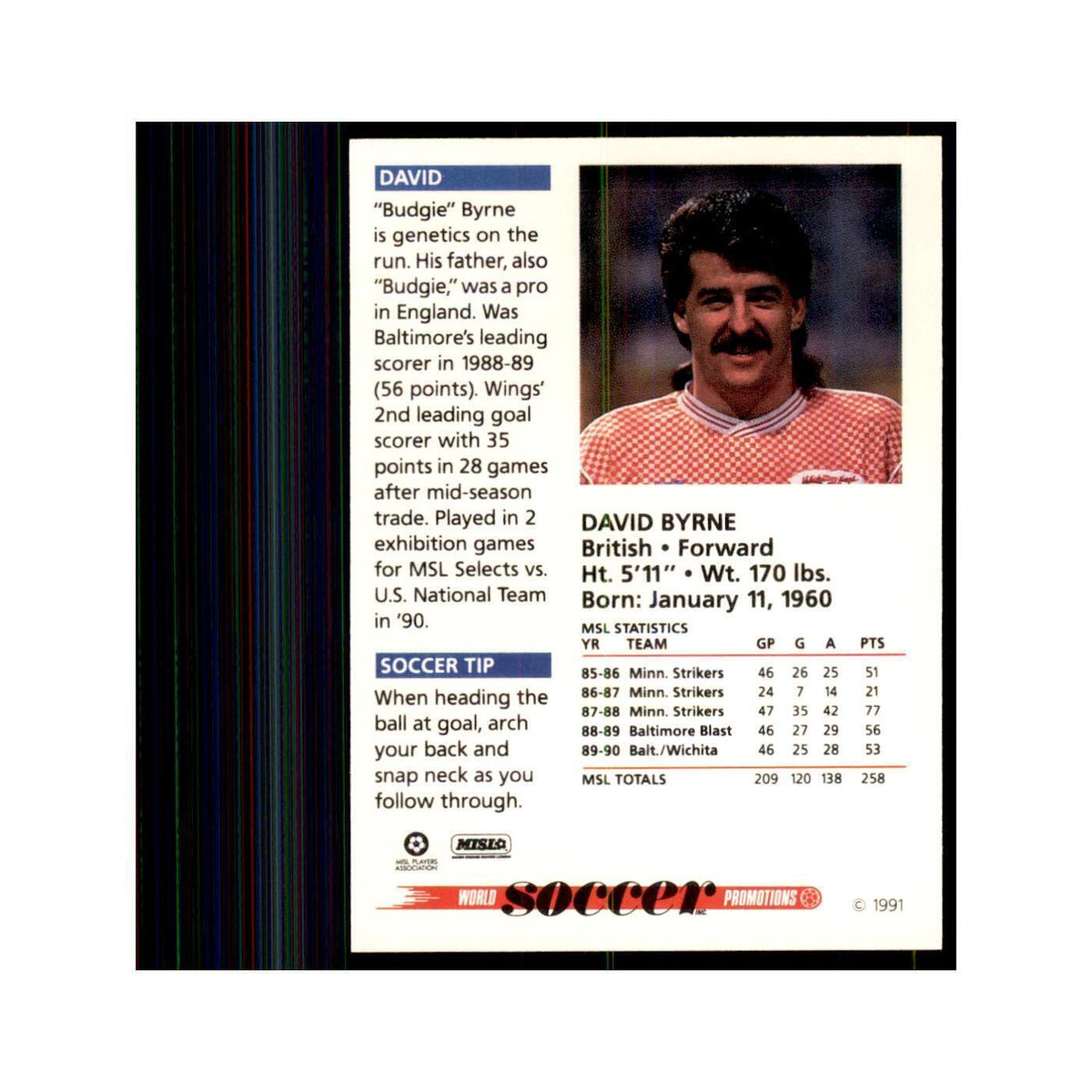 1991 World Soccer Promotion David Byrne Soccer Cards #6