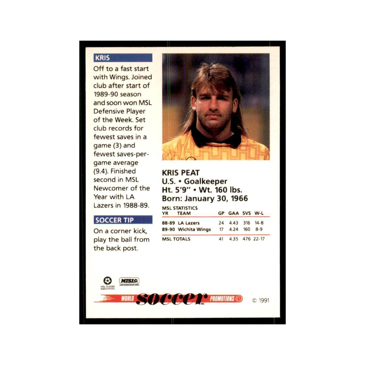 1991 World Soccer Promotion Kris Peat Soccer Cards #11