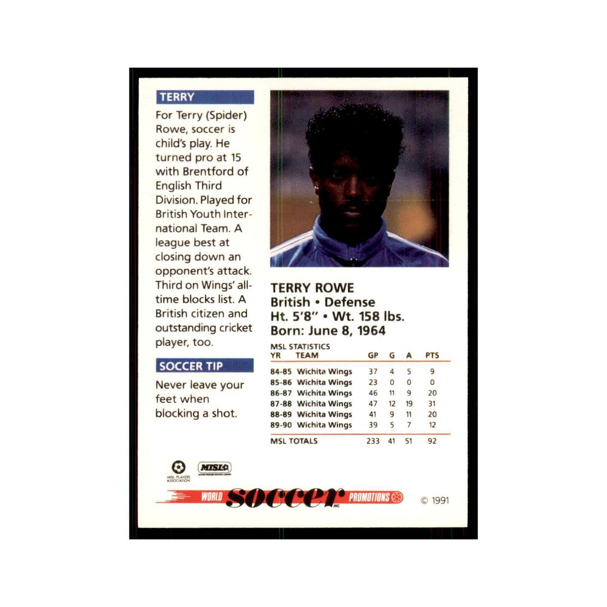 1991 World Soccer Promotion Terry Rowe Soccer Cards #10