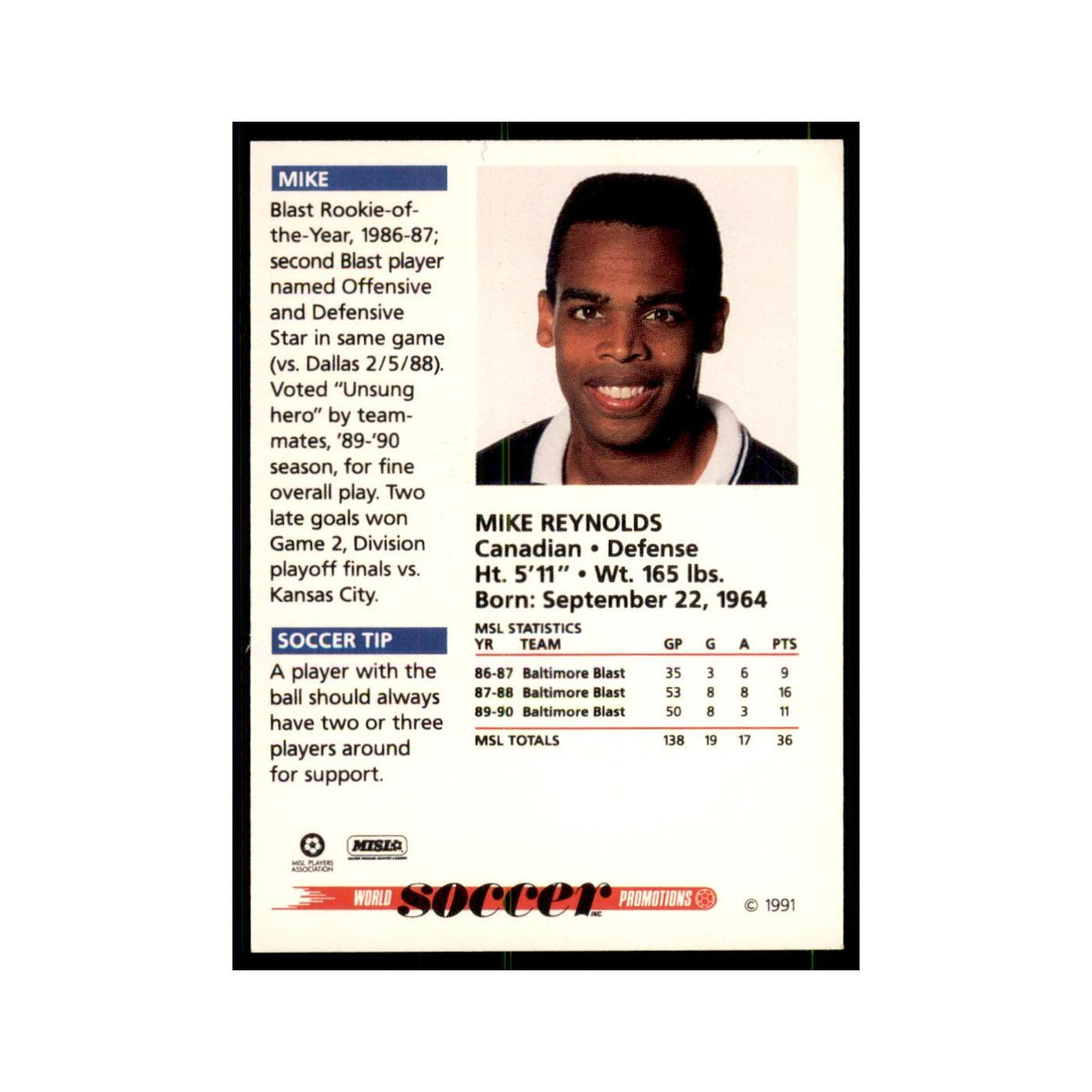1991 World Soccer Promotion Mike Reynolds Soccer Cards #55