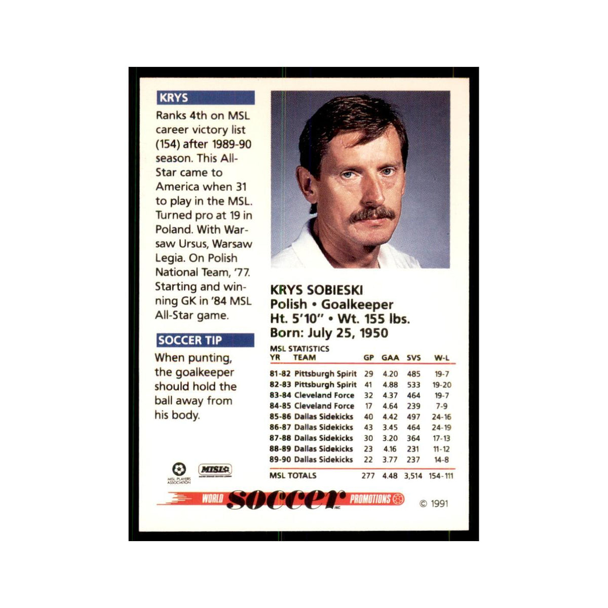 1991 World Soccer Promotion Krys Sobieski Soccer Cards #32
