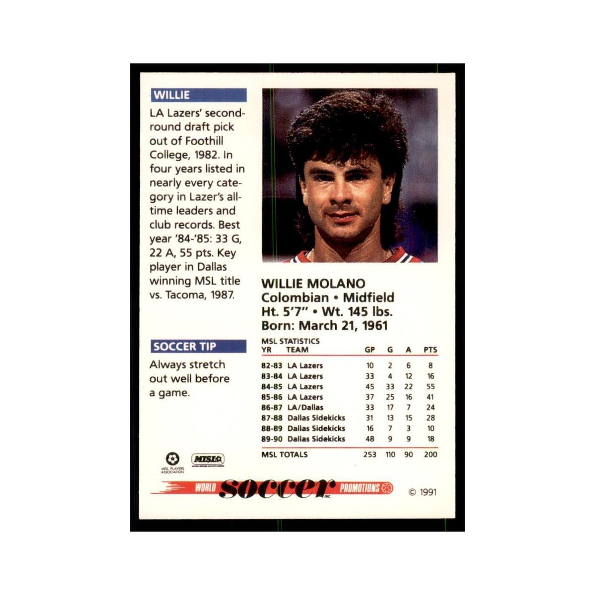 1991 World Soccer Promotion Willie Molano Soccer Cards #82