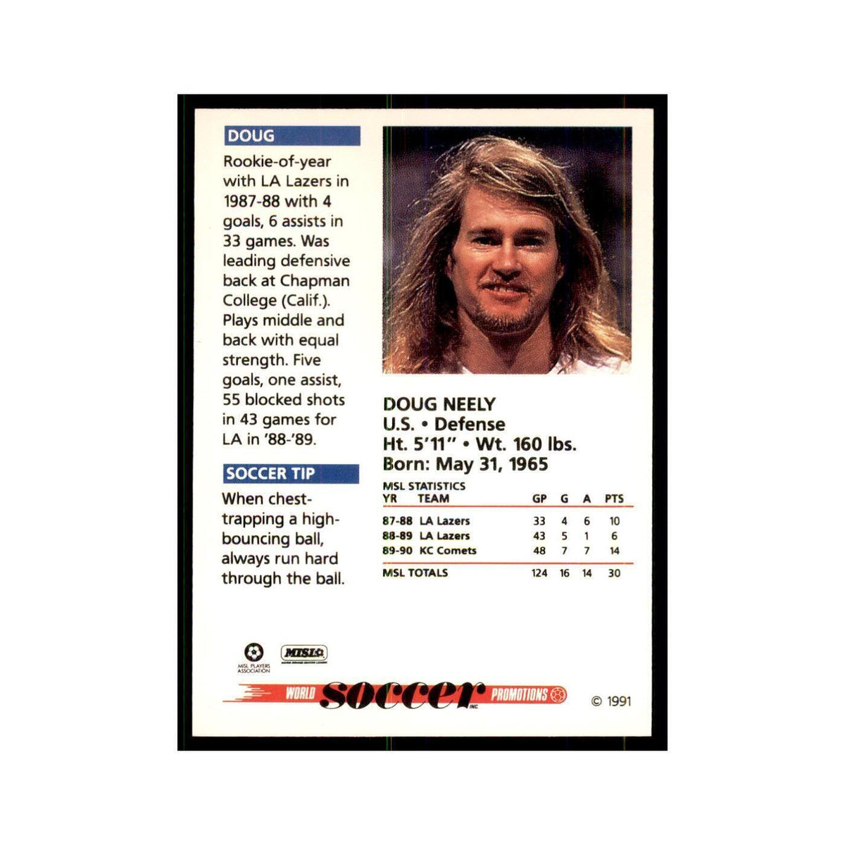 1991 World Soccer Promotion Doug Neely Soccer Cards #38