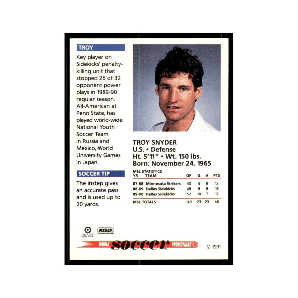 1991 World Soccer Promotion Troy Snyder Soccer Cards #28