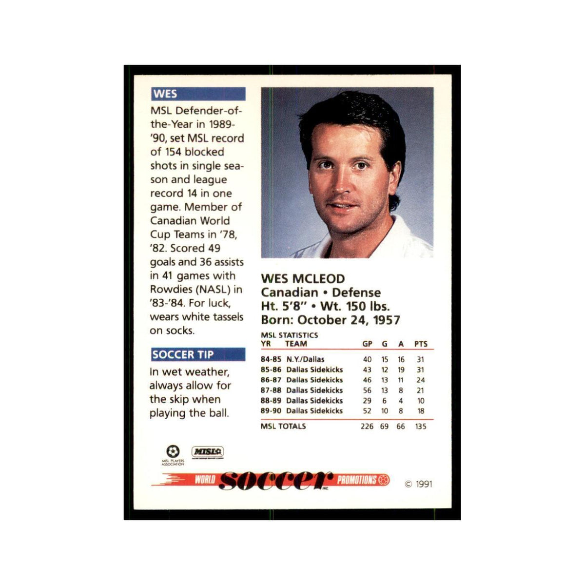 1991 World Soccer Promotion Wes Mcleod Soccer Cards #29