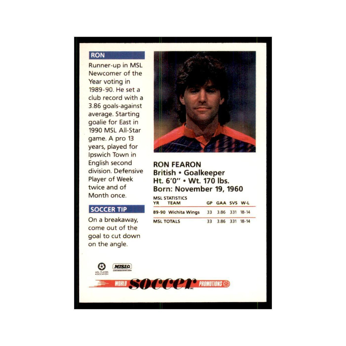 1991 World Soccer Promotion Ron Fearon Soccer Cards #3