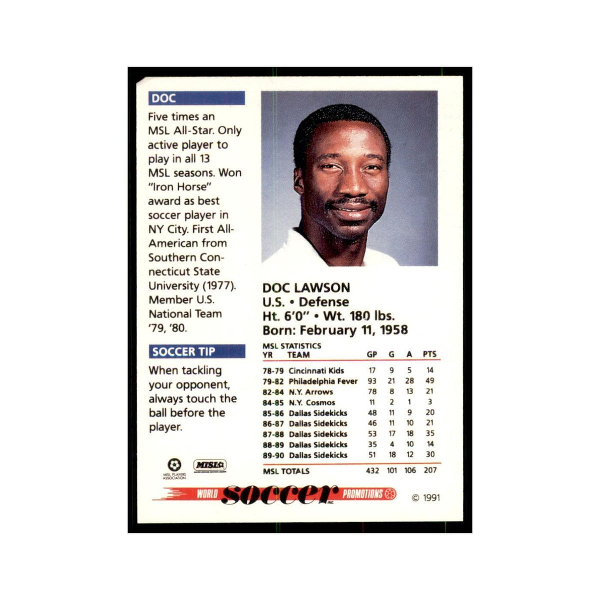 1991 World Soccer Promotion Doc Lawson Soccer Cards #26